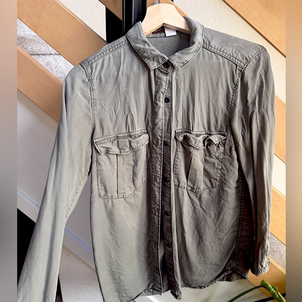 Olive Long Sleeve Button Up, &Denim, size 4